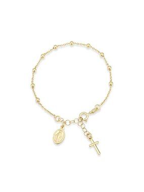 Gold Plated Sterling Silver Rosary Bracelet Miraculous Medal Cross Charm Faith